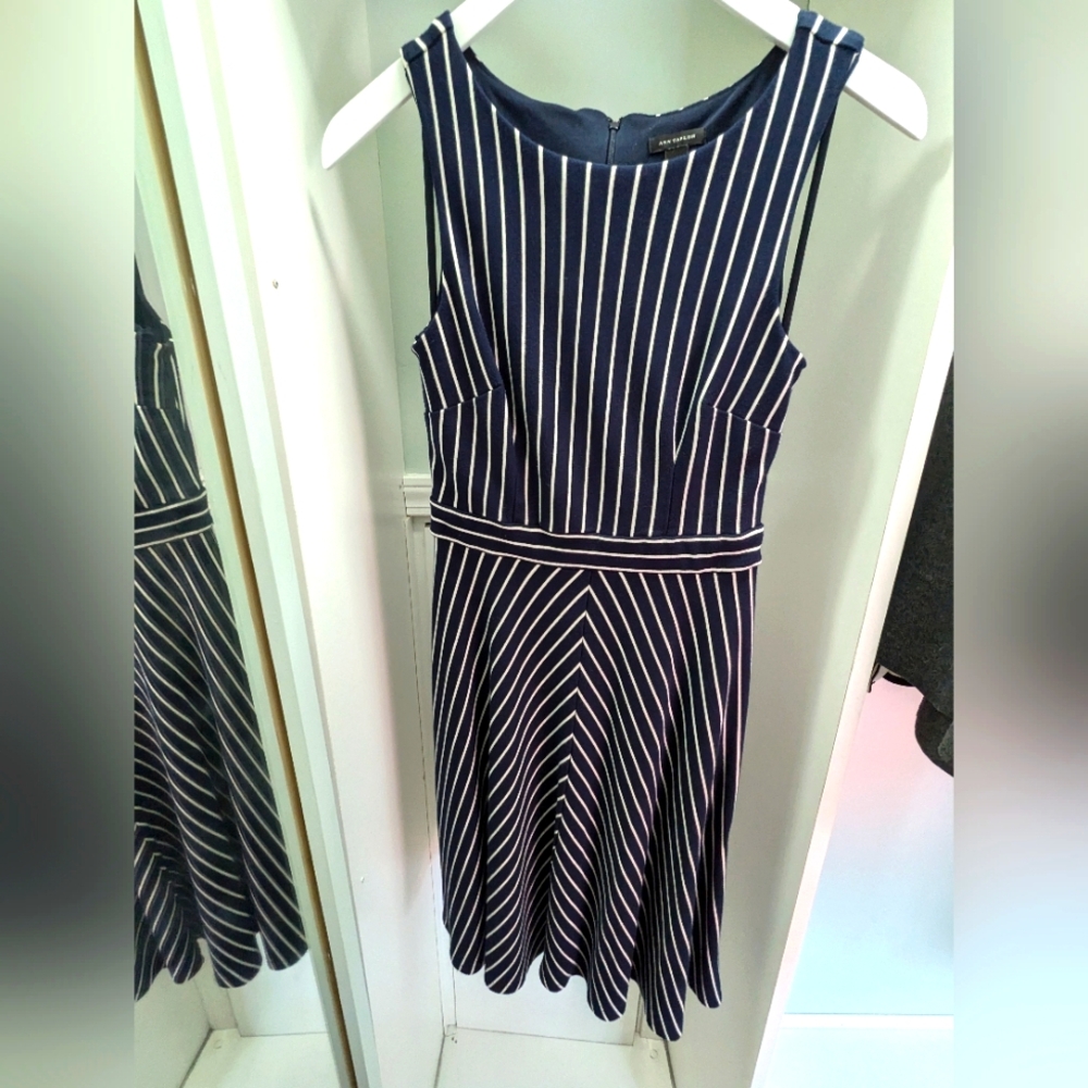 Ann Taylor Size 2 Navy & White Striped Dress